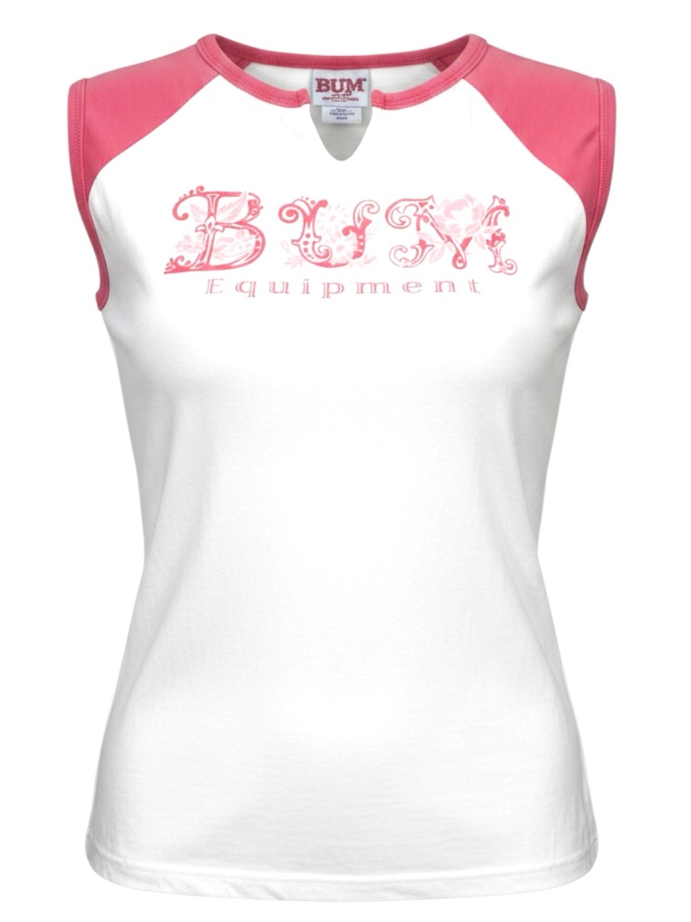 Vintage Bum Equipment White & Pink Sleeveless Muscle Tee Tank Top Women's Size L